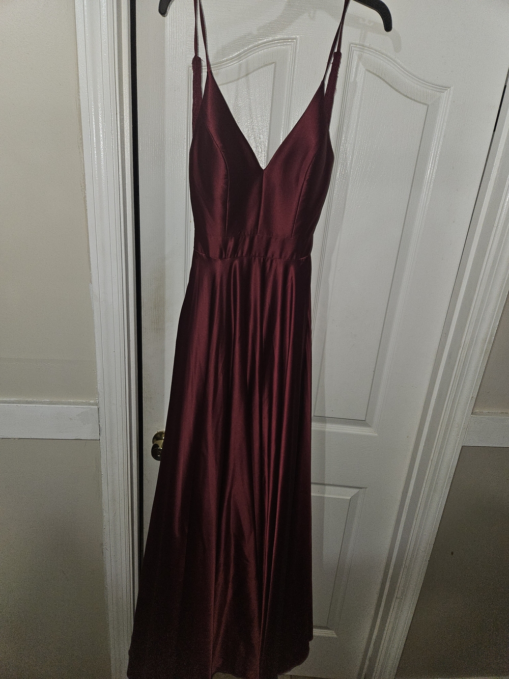 B Darlin Satin Maxi Dress in Burgundy